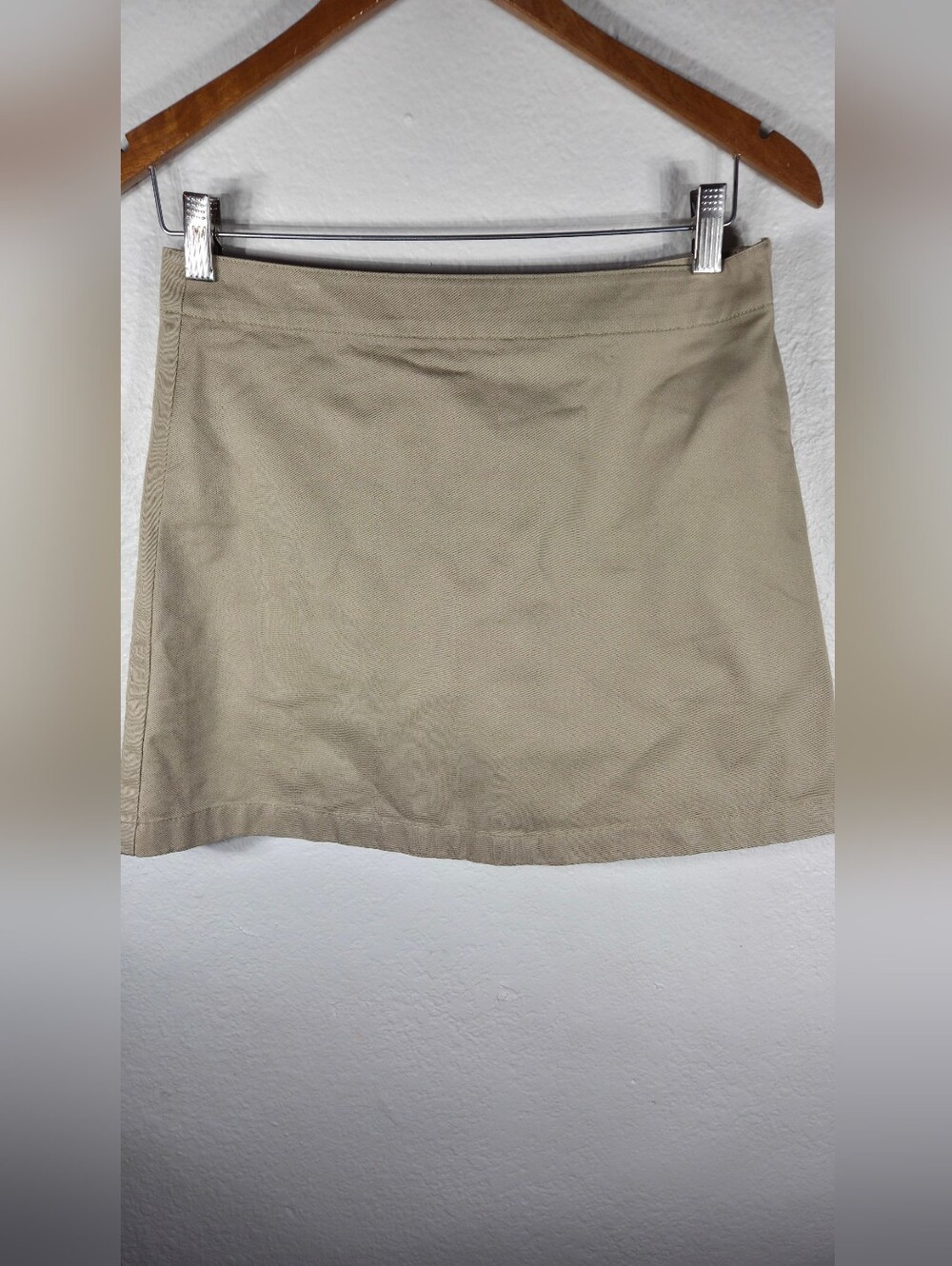 Lands End Tan Denim Mini Skort Size 4 Women’s Zip Side Slit Back